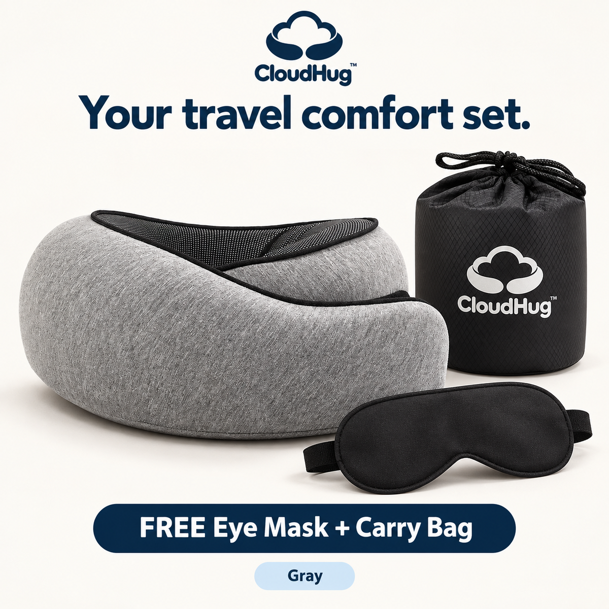CloudHugz™ Memory Foam Travel Pillow