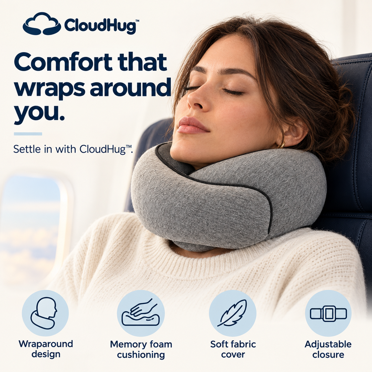 CloudHugz™ Memory Foam Travel Pillow