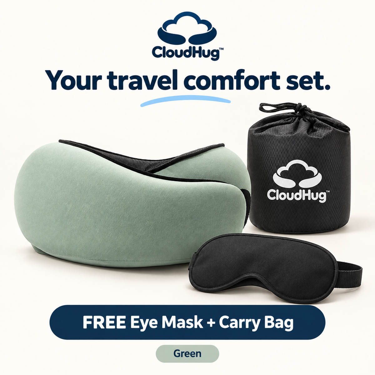 CloudHugz™ Memory Foam Travel Pillow