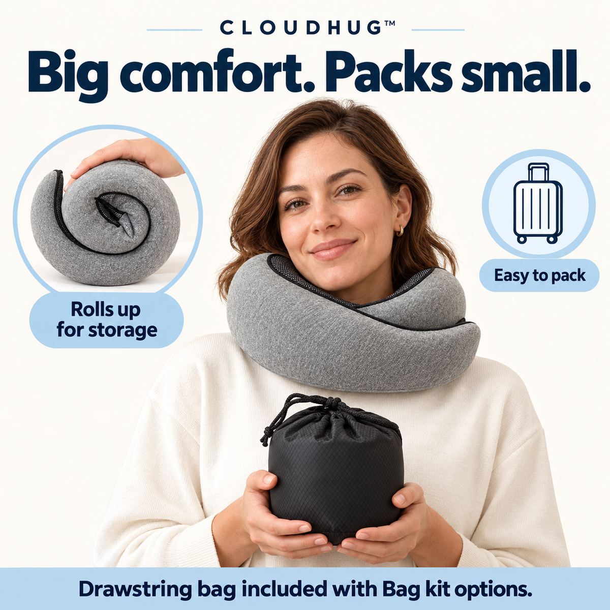 CloudHugz™ Memory Foam Travel Pillow